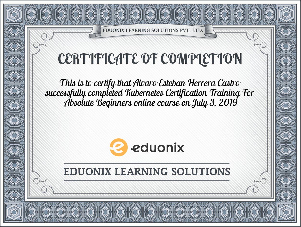 Completion certificate for Kubernetes Certification Training For ...