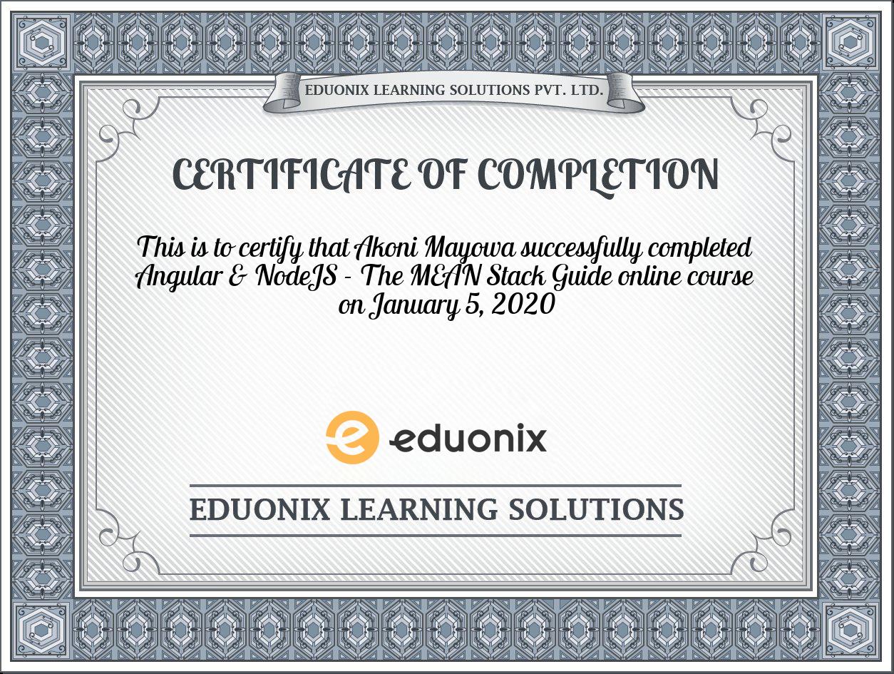 Completion certificate for Angular & NodeJS - The MEAN Stack Guide ...