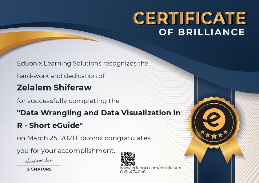 Completion certificate for Data Wrangling and Data Visualization in R ...